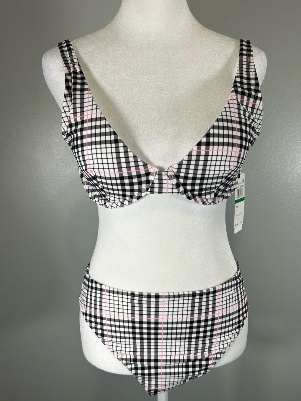 Plaid Bikini Swimsuit Juniors Women’s Black White Pink Underwire Large 3/$30